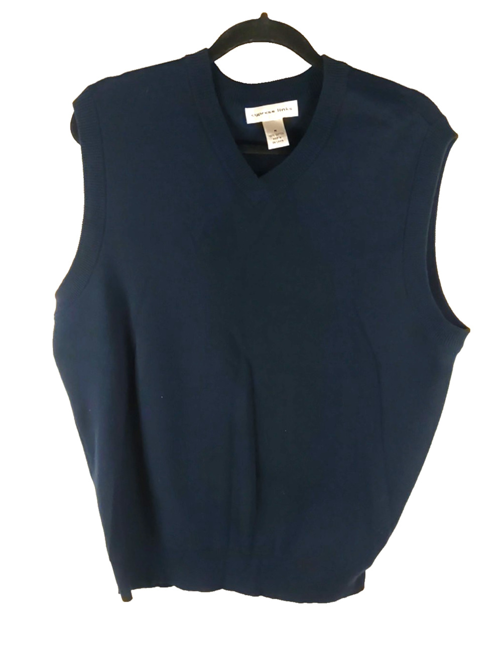 Cypress Links Mens Vest Navy Blue Size Medium V Neck Cotton Sports Golf
